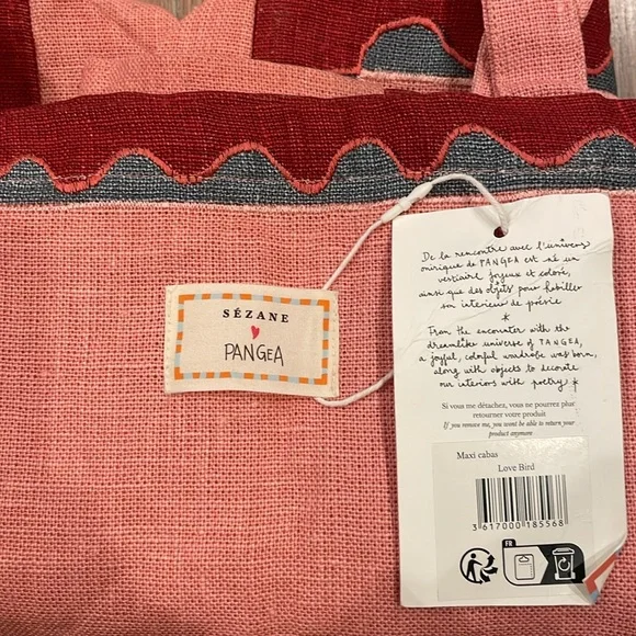 NWT Sezane x Pangea - Lovebirds Linen Tote Travel Bag RARE Still Has Tags - Picture 6 of 6